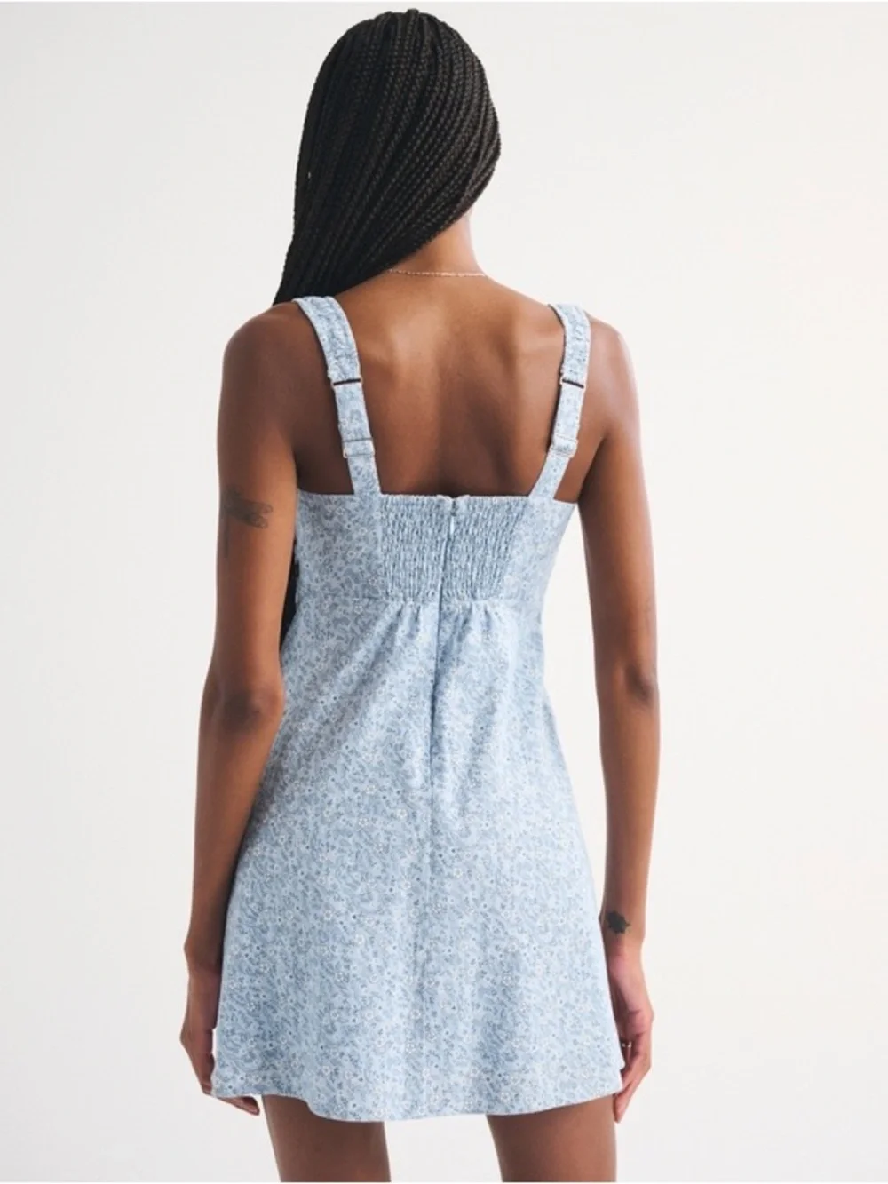 Abercrombie & Fitch Bra-Free Tie-Front Linen-Blend Mini Dress blue floral